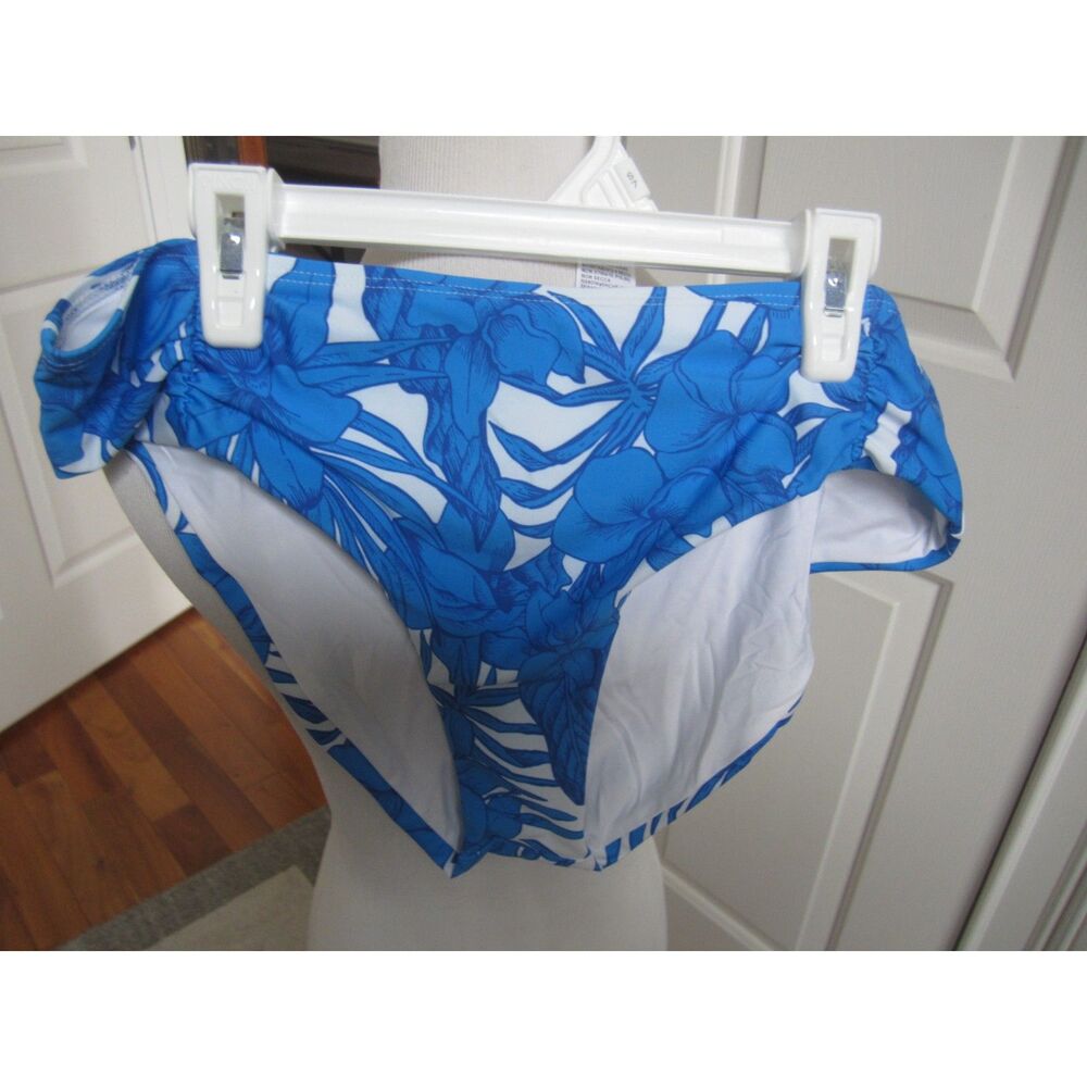 NWT BLUE & WHITE  ATHENA SHIRR SIDE HIPSTER BIKIINI BOTTOM SIZE 14